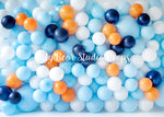 Orange White & Blue Balloon Wall - Lilly Bear Studio Props, balloon, balloon wall, blue, blue balloon garland, blue balloon wall, blue balloons, blue green, cake smash, orange, orange and blue, orange balloons, white balloons