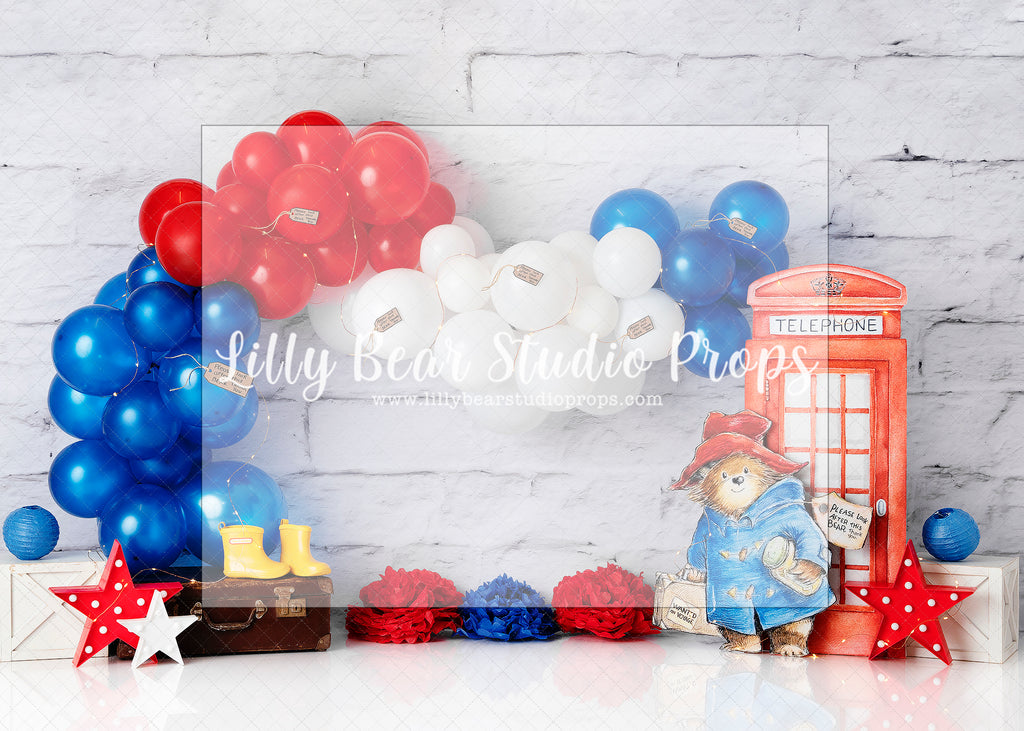 Paddington Bear - Lilly Bear Studio Props, bear, blue white red balloons, Red & Green, red balloons, red white and blue, telephone booth