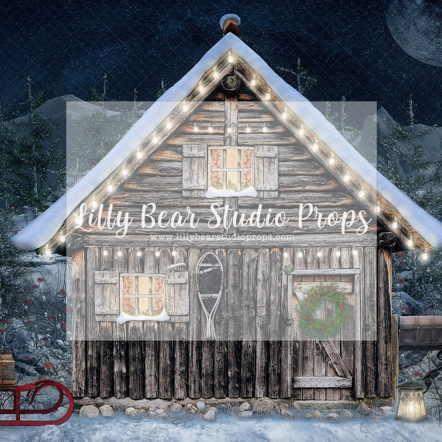 Christmas Cabin TESTER - Lilly Bear Studio Props, christmas, Cozy, Decorated, Festive, Giving, Holiday, Holy, Hopeful, Joyful, Merry, Peaceful, Peacful, Red & Green, Seasonal, Winter, Xmas, Yuletide