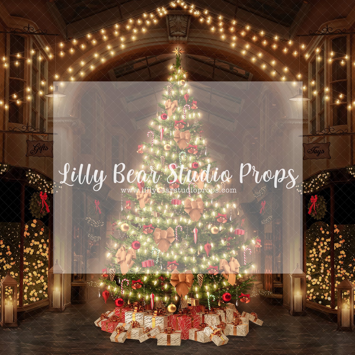 Shopping Arcade Christmas - Lilly Bear Studio Props, christmas, Cozy, Decorated, Festive, Giving, Holiday, Holy, Hopeful, Joyful, Merry, Peaceful, Peacful, Red & Green, Seasonal, Winter, Xmas, Yuletide