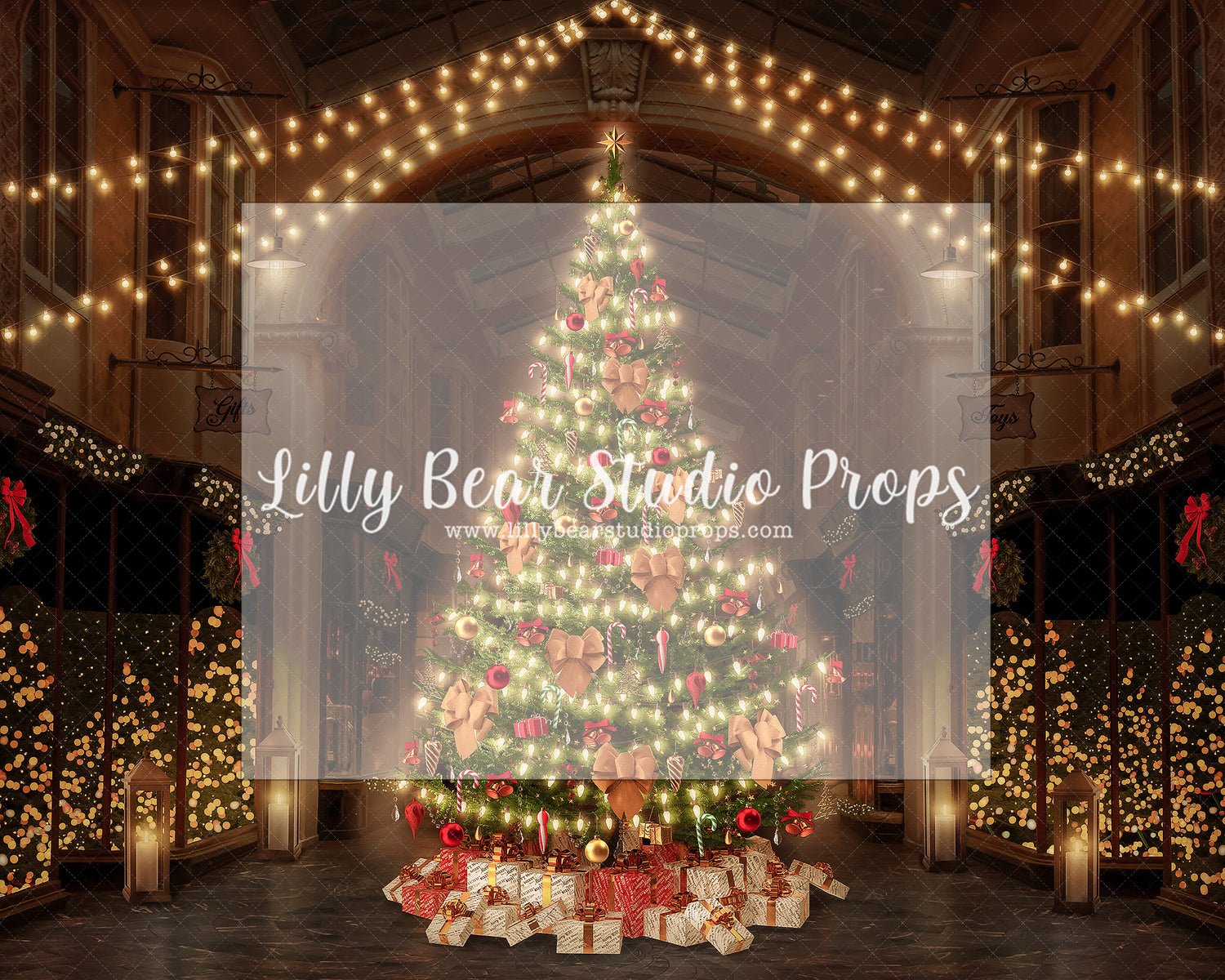 Shopping Arcade Christmas - Lilly Bear Studio Props, christmas, Cozy, Decorated, Festive, Giving, Holiday, Holy, Hopeful, Joyful, Merry, Peaceful, Peacful, Red & Green, Seasonal, Winter, Xmas, Yuletide