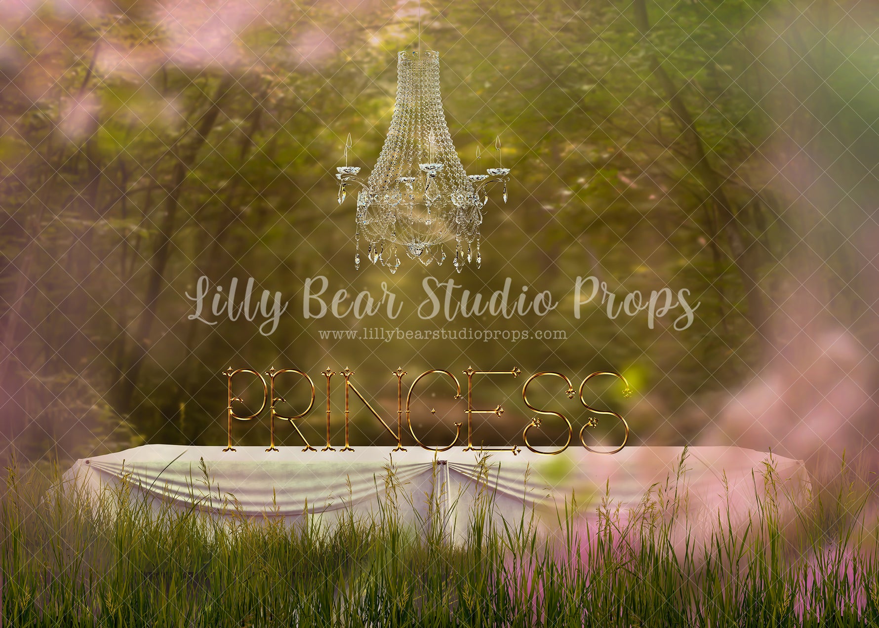 Princess Chandelier - Lilly Bear Studio Props, chandelier, crystal chandelier, Disney princess, FABRICS, flower garden, flowers, forest, garden, grass, green grass, little princess, pretty little princess, princess and the frog, trees