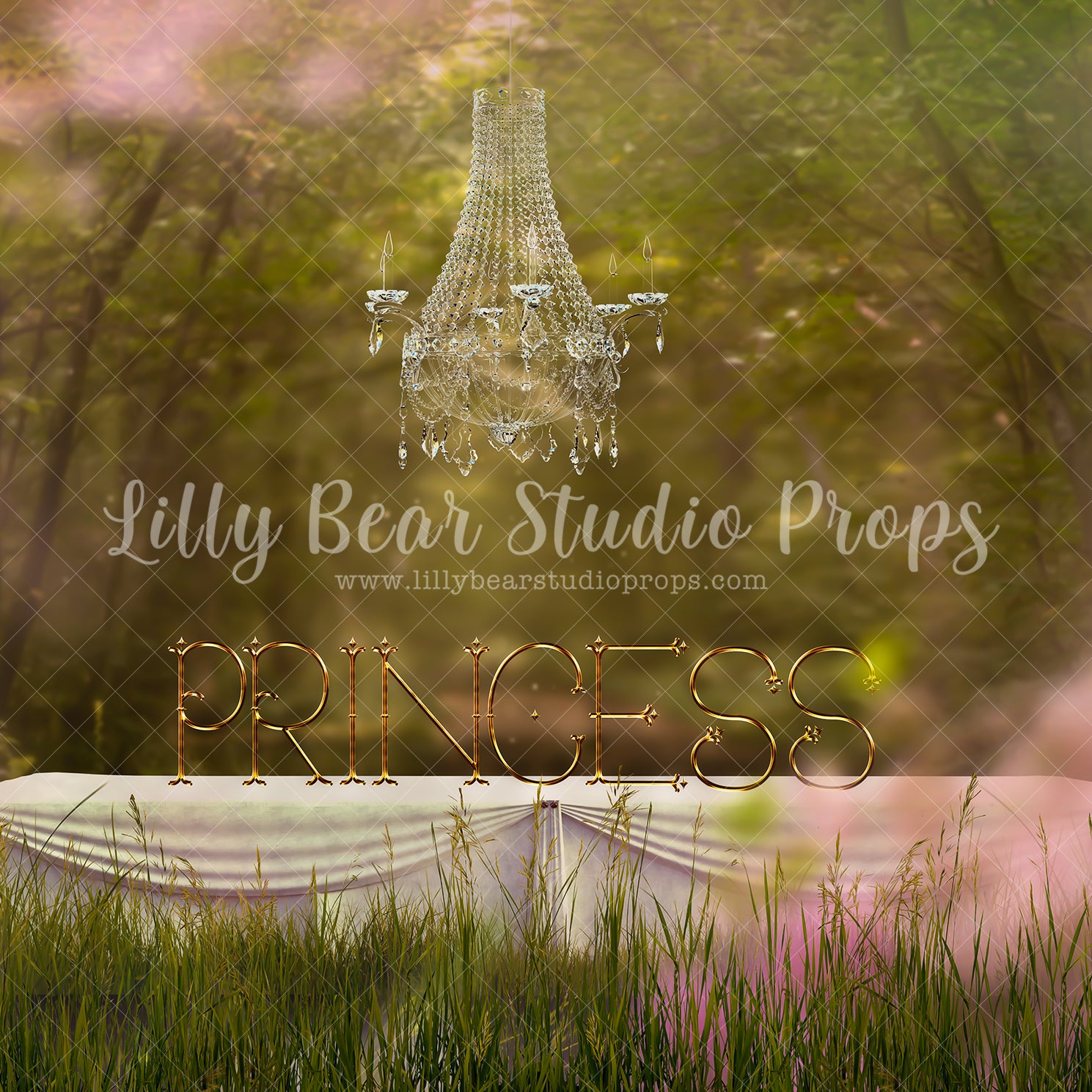Princess Chandelier - Lilly Bear Studio Props, chandelier, crystal chandelier, Disney princess, FABRICS, flower garden, flowers, forest, garden, grass, green grass, little princess, pretty little princess, princess and the frog, trees