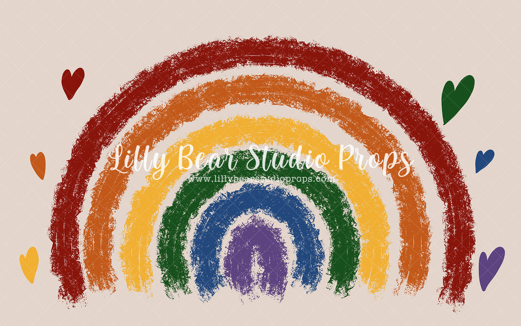 Painted Rainbow & Hearts - Lilly Bear Studio Props, colourful hearts, colourful rainbow, colours of the rainbow, hearts, hearts and rainbows, Scandinavian rainbow, spring rainbow