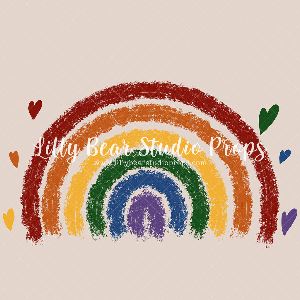 Painted Rainbow & Hearts - Lilly Bear Studio Props, colourful hearts, colourful rainbow, colours of the rainbow, hearts, hearts and rainbows, Scandinavian rainbow, spring rainbow
