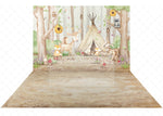 Painted Woodland Combo - Lilly Bear Studio Props, black fireplace, bohemian christmas, bohemian fireplace, bohemian mantel, boho, boho christmas, boho holiday, boho mantel, christmas, christmas mantel, christmas village, evergreen trees, evergreens, Fabric, fireplace, holiday, holiday christmas, mantel, Pampas, pine trees, white christmas, white holiday, Wrinkle Free Fabric