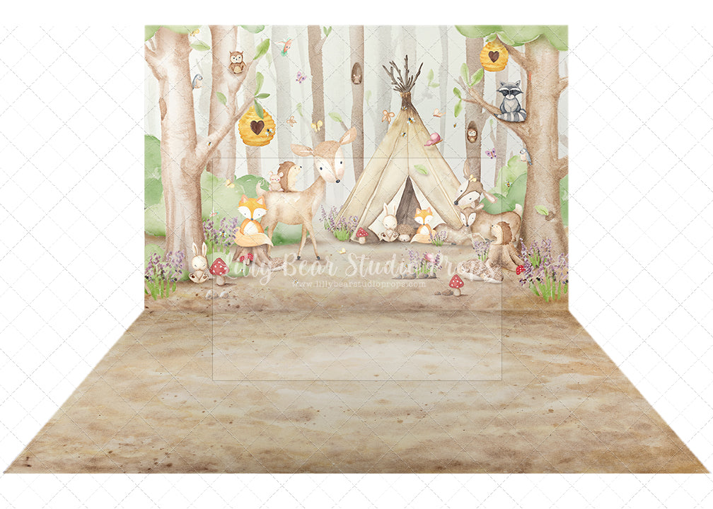 Painted Woodland Combo - Lilly Bear Studio Props, black fireplace, bohemian christmas, bohemian fireplace, bohemian mantel, boho, boho christmas, boho holiday, boho mantel, christmas, christmas mantel, christmas village, evergreen trees, evergreens, Fabric, fireplace, holiday, holiday christmas, mantel, Pampas, pine trees, white christmas, white holiday, Wrinkle Free Fabric