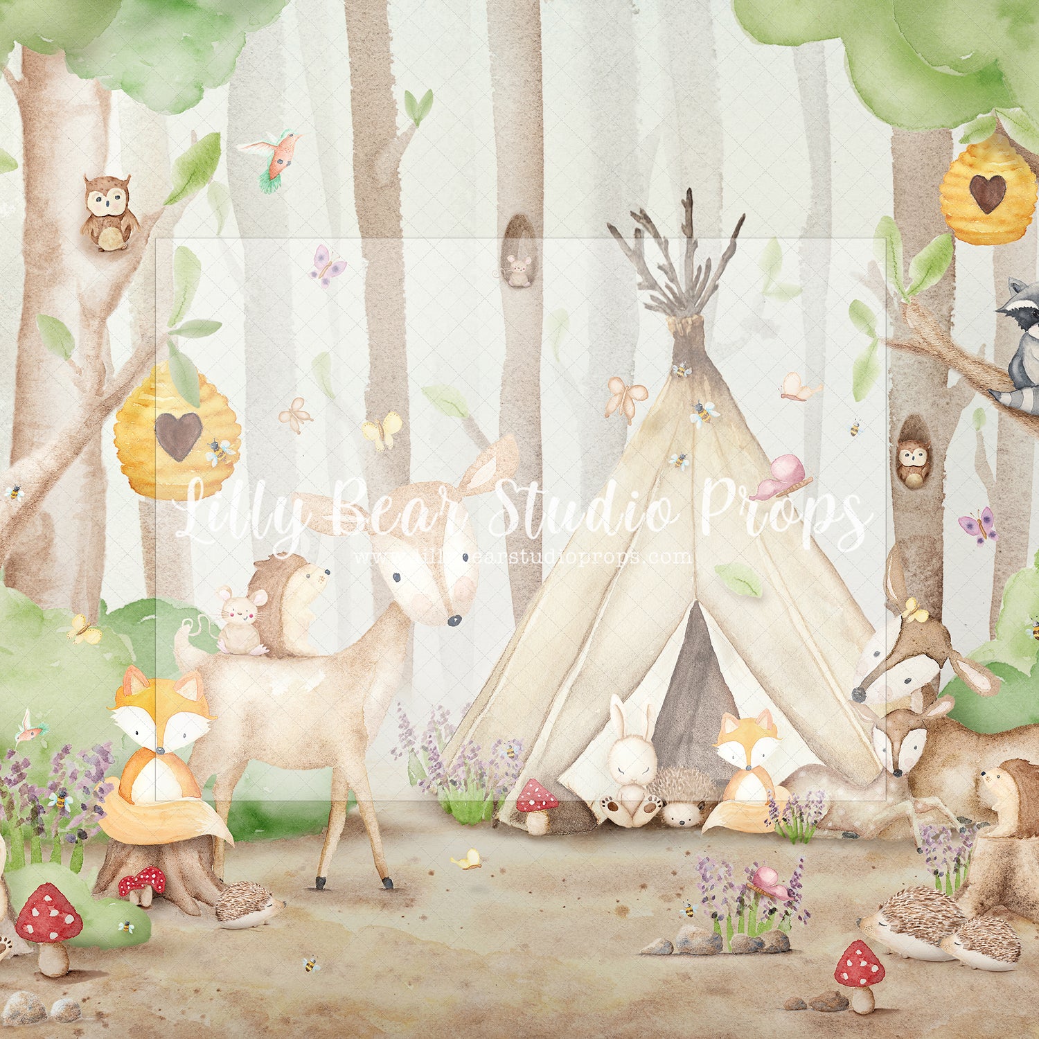 Painted Woodland - Lilly Bear Studio Props, field, field of flowers, flower spring, meadow, painted field, spring, spring floral, spring flowers, spring garden, spring meadow, spring tree, springtime
