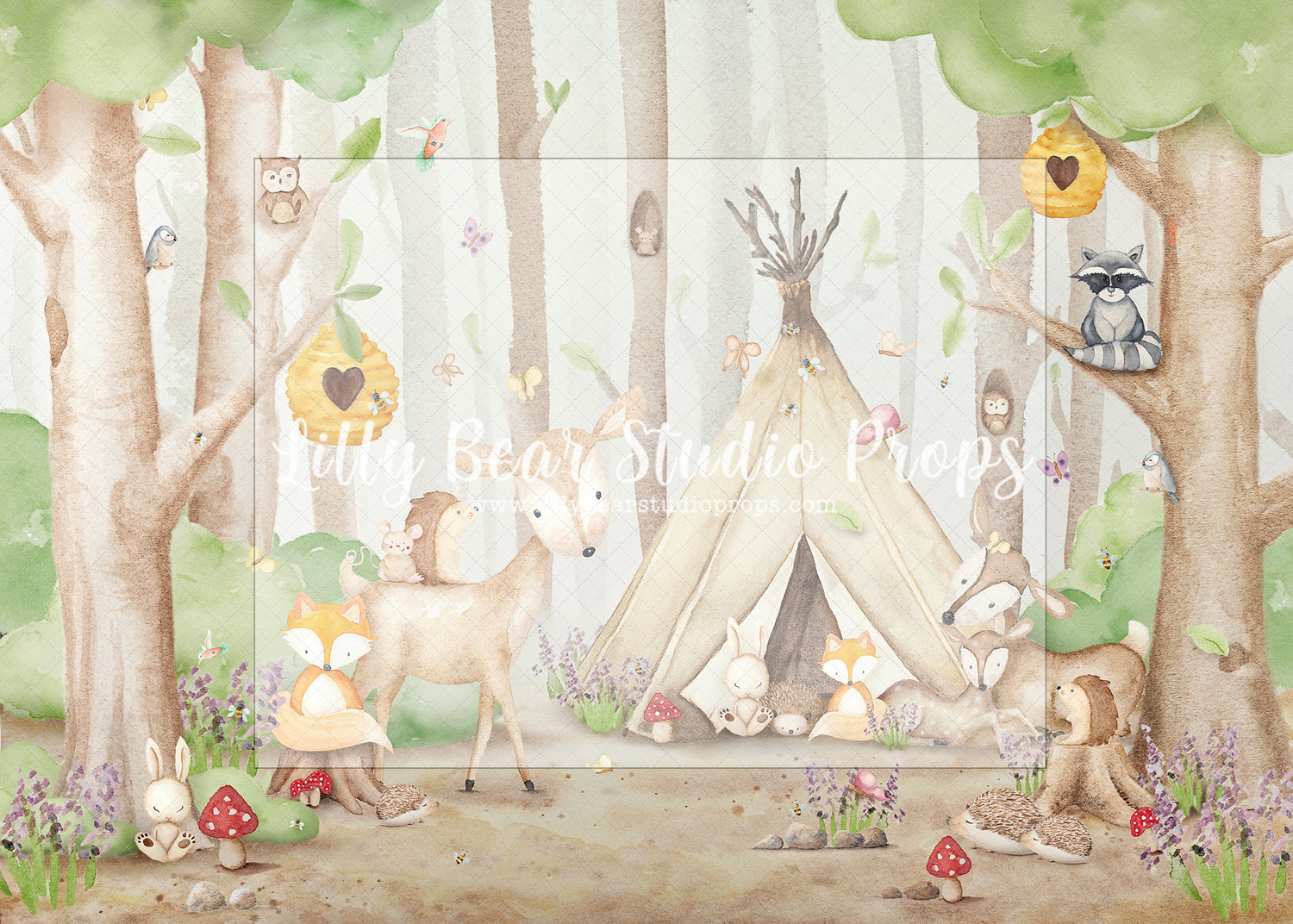 Painted Woodland - Lilly Bear Studio Props, field, field of flowers, flower spring, meadow, painted field, spring, spring floral, spring flowers, spring garden, spring meadow, spring tree, springtime