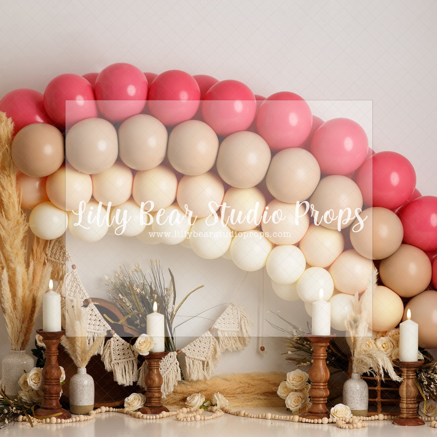 Pampas Over The Rainbow - Lilly Bear Studio Props, boho pink, boho teepee, FABRICS, pink white, pink white and gold, pink white and rose gold, teepee, teepee tent