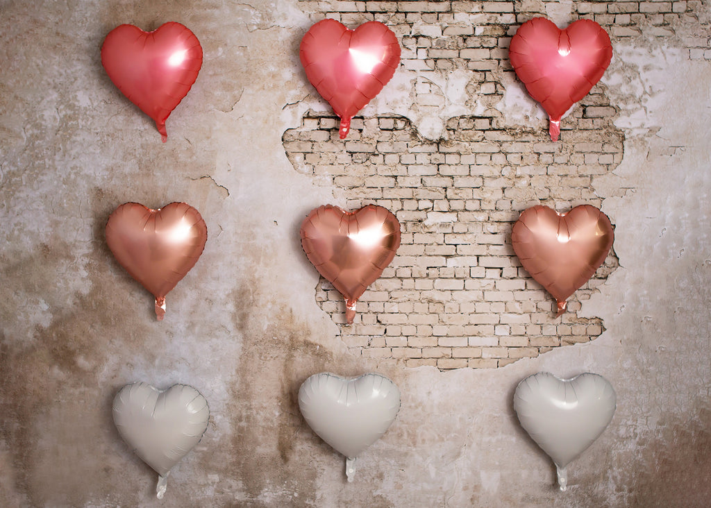 Parisian Heart Wall - Lilly Bear Studio Props, heart balloon, heart balloons, heart brick, heart love, heart pattern, pink brick heart wall, pink heart wall, valentines heart balloon