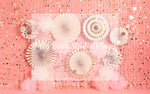 Party Fans - Lilly Bear Studio Props, birthday girl, confetti, gold beaded curtains, gold confetti, gold glitter beads, gold one, one, paper fans, party fans, pink, pink birthday, pink fans, tassles