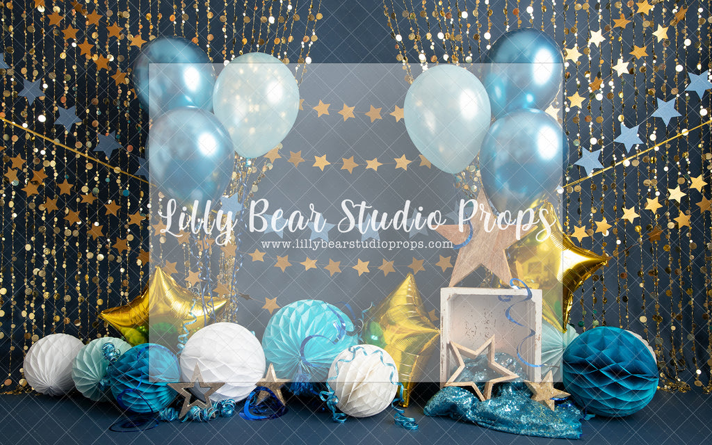 Party Time - Lilly Bear Studio Props, all stars, balloons, beads, birthday, blue, blue and gold, blue and gold balloons, blue balloons, boy birthday, chandelier, crystal beads, gold stars, gold tassles, navy, one, royal, royal gold beads, royalty, star balloon, star balloons, tassles