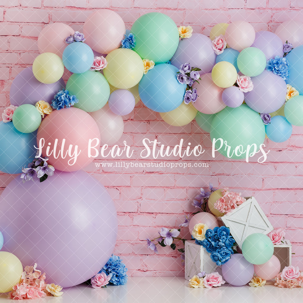 Pastel Flower Sprinkle - Lilly Bear Studio Props, balloon rainbow, blue rainbow, colours of the rainbow, pastel, pastel balloon garland, pastel balloon wall, pastel balloons, pastel blue, pastel green, pastel orange, pastel pink, pastel purple, pastel rainbow, pastel wall, pastel yellow, pink brick