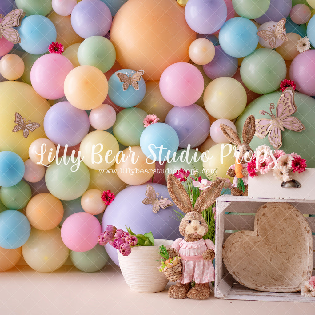 Pastel Girl Easter - Lilly Bear Studio Props, bunnies, butterflies, butterfly, butterfly balloons, butterfly colours, butterfly flowers, cake smash, easter, easter backdrop, easter bunny, easter egg, easter eggs, gold, gold butterflies, gold leaves, gold palms, leaves, pastel, pastel balloon wall, pastel balloons, pastel blue, pastel green, pastel orange, pastel pink, pastel purple, pastel rainbow, pastel wall, pastel yellow