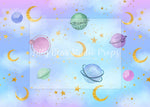 Pastel Planets - Lilly Bear Studio Props, blue, clouds, colours, dr.seuss, Fabric, FABRICS, galaxy, galaxy sky, galaxy space, girl balloons, gold, gold moon, gold moon and stars, gold stars, hot air balloons, outerspace, purple and blue, sky, stars, up and away, Wrinkle Free Fabric