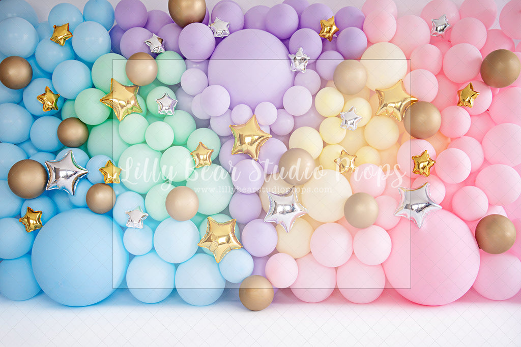 Pastel Wall Stars Silver and Gold - Lilly Bear Studio Props, balloon rainbow, cake smash, colours of the rainbow, floral balloon wall, floral balloons, gold stars, over the rainbow, pastel, pastel balloon wall, pastel balloons, pastel blue, pastel green, pastel orange, pastel pink, pastel purple, pastel rainbow, pastel wall, pastel yellow, rainbow, rainbow balloon, rainbow balloons, rainbow garland, silver stars, spring floral balloons, stars, stars clouds