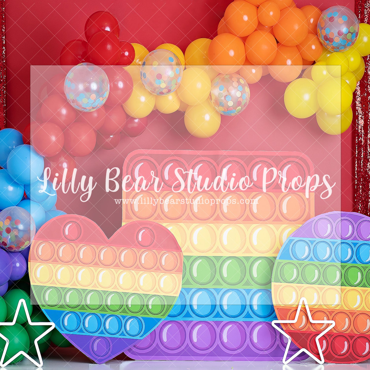 Pop It Party - Lilly Bear Studio Props, balloon rainbow, colourful rainbow, colours of the rainbow, fidget, fidget toys, over the rainbow, pop it toy, rainbow, rainbow baby, rainbow balloon, rainbow balloons, rainbow fidget, rainbow garland, rainbow pop it, rainbow wall, toys