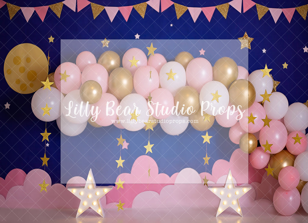 It's A Starry Night - Lilly Bear Studio Props, balloon, balloon arch, boys, clouds, clouds and stars, galaxy space, gold star, gold stars, hand painted, little stars, marquee stars, moon and stars, moon stars, night sky, pink and blue, pink and gold, pink and gold balloons, pink and gold garland, shimmer stars, sky, space and stars, stardust, stars, twinkle lights, twinkle twinkle, twinkle twinkle little star, white and gold, white and gold balloons, white balloon garland