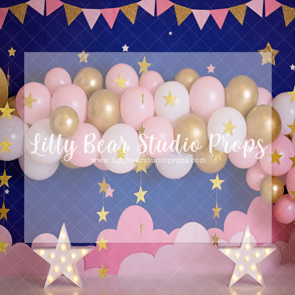 It's A Starry Night - Lilly Bear Studio Props, balloon, balloon arch, boys, clouds, clouds and stars, galaxy space, gold star, gold stars, hand painted, little stars, marquee stars, moon and stars, moon stars, night sky, pink and blue, pink and gold, pink and gold balloons, pink and gold garland, shimmer stars, sky, space and stars, stardust, stars, twinkle lights, twinkle twinkle, twinkle twinkle little star, white and gold, white and gold balloons, white balloon garland