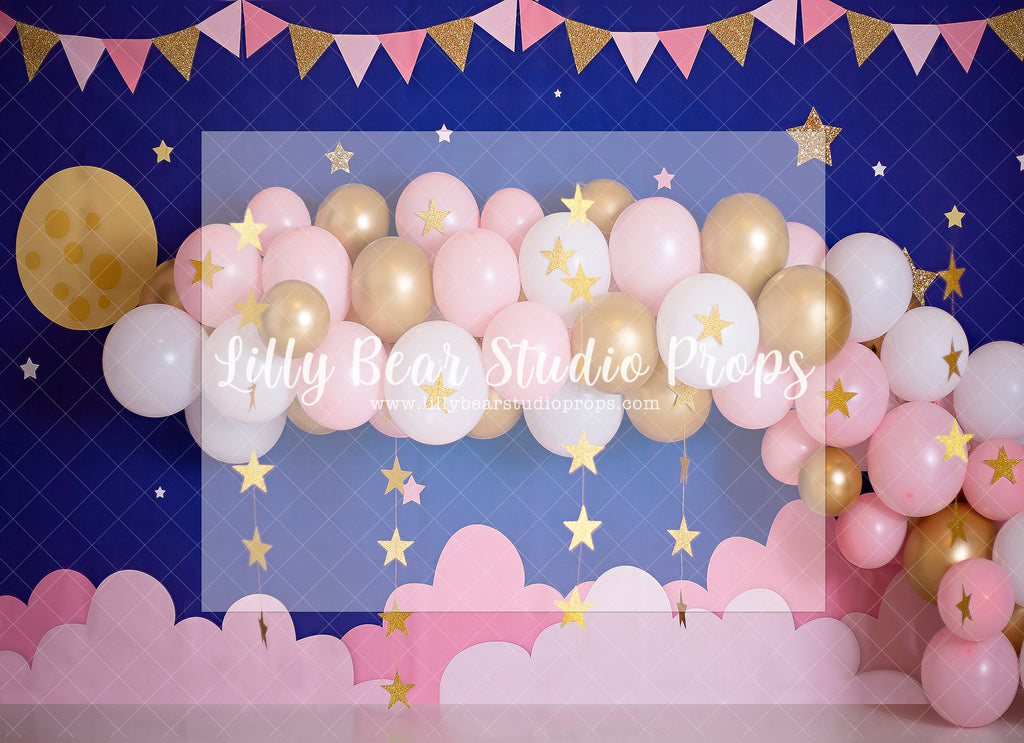 A Very Starry Night - Lilly Bear Studio Props, balloon, balloon arch, boys, clouds, clouds and stars, galaxy space, gold star, gold stars, hand painted, little stars, marquee stars, moon and stars, moon stars, night sky, pink and blue, pink and gold, pink and gold balloons, pink and gold garland, shimmer stars, sky, space and stars, stardust, stars, twinkle lights, twinkle twinkle, twinkle twinkle little star, white and gold, white and gold balloons, white balloon garland