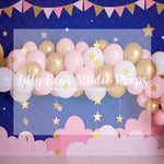 A Very Starry Night - Lilly Bear Studio Props, balloon, balloon arch, boys, clouds, clouds and stars, galaxy space, gold star, gold stars, hand painted, little stars, marquee stars, moon and stars, moon stars, night sky, pink and blue, pink and gold, pink and gold balloons, pink and gold garland, shimmer stars, sky, space and stars, stardust, stars, twinkle lights, twinkle twinkle, twinkle twinkle little star, white and gold, white and gold balloons, white balloon garland