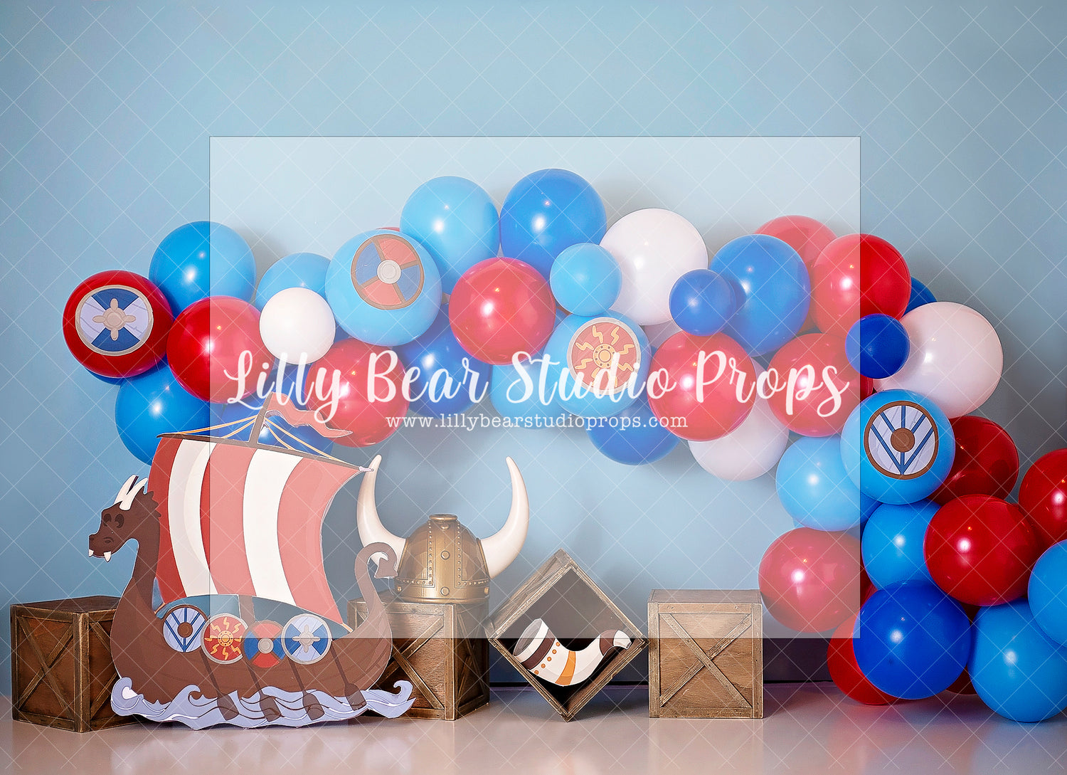 VIKING EXPLORER - Lilly Bear Studio Props, pirate, pirate ship, pirates, pirates of the carribean, pirateship, red blue white, thor, viking, viking ship, vikings, Wrinkle Free Fabric