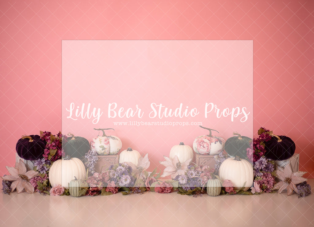 PUMPKINS ON PINK - Lilly Bear Studio Props, floral pumpkin, girl pumpkin, girls, girls birthday, lil pumpkin, little pumpkin, my little pumpkin, our little pumpkin, pink pumpkin, white pumpkin, Wrinkle Free Fabric