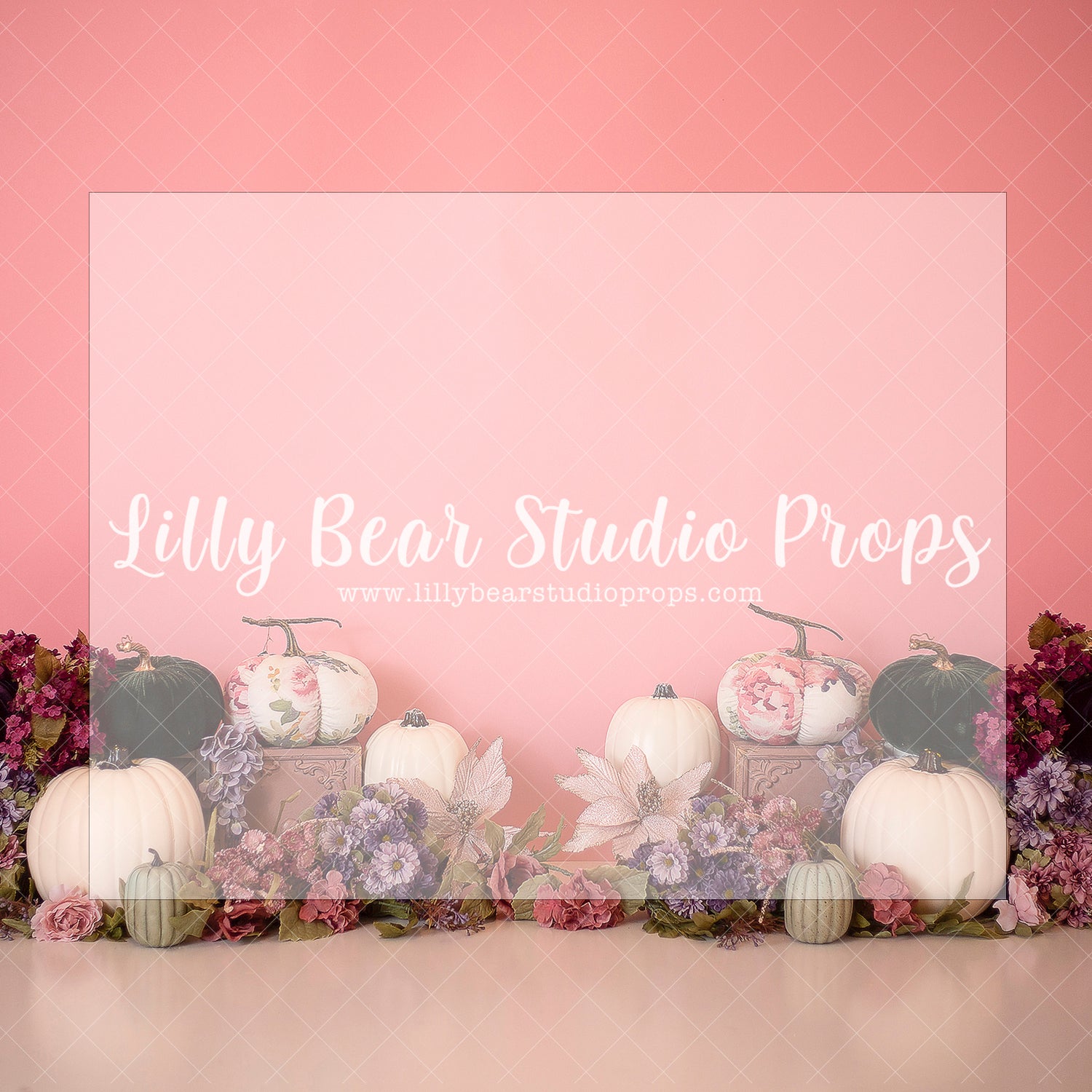 PUMPKINS ON PINK - Lilly Bear Studio Props, floral pumpkin, girl pumpkin, girls, girls birthday, lil pumpkin, little pumpkin, my little pumpkin, our little pumpkin, pink pumpkin, white pumpkin, Wrinkle Free Fabric