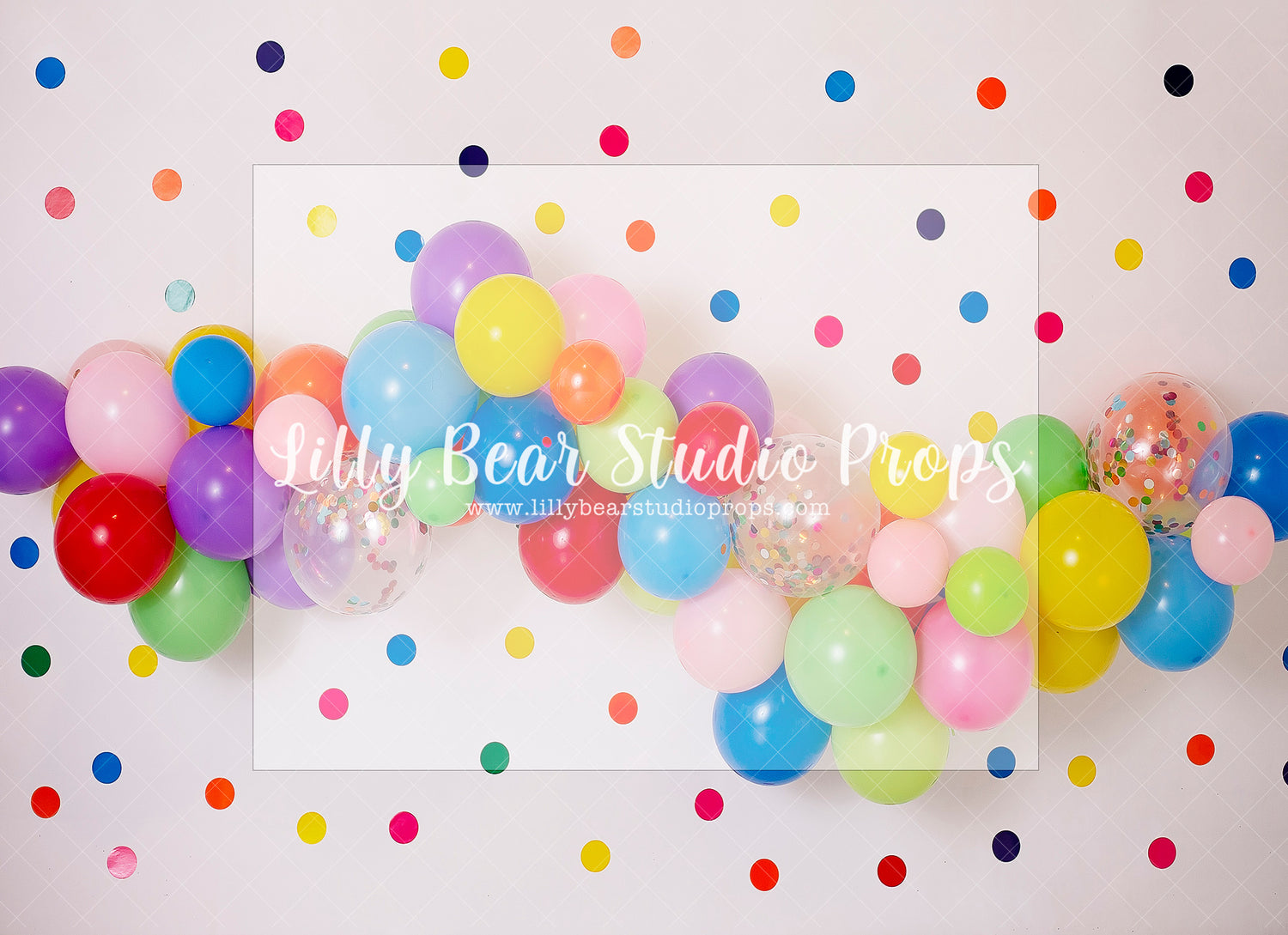 Let's Throw Confetti - Lilly Bear Studio Props, colourful, colourful rainbow, colourful raindrops, confetti, confetti balloons, Fabric, heart, hearts, mexican, mexican holiday, mexico, pinata, piniata, pink, pink and blue, pink balloon, pink balloon garland, pink burst, pink curtain, rainbow garland, rainbows, Wrinkle Free Fabric
