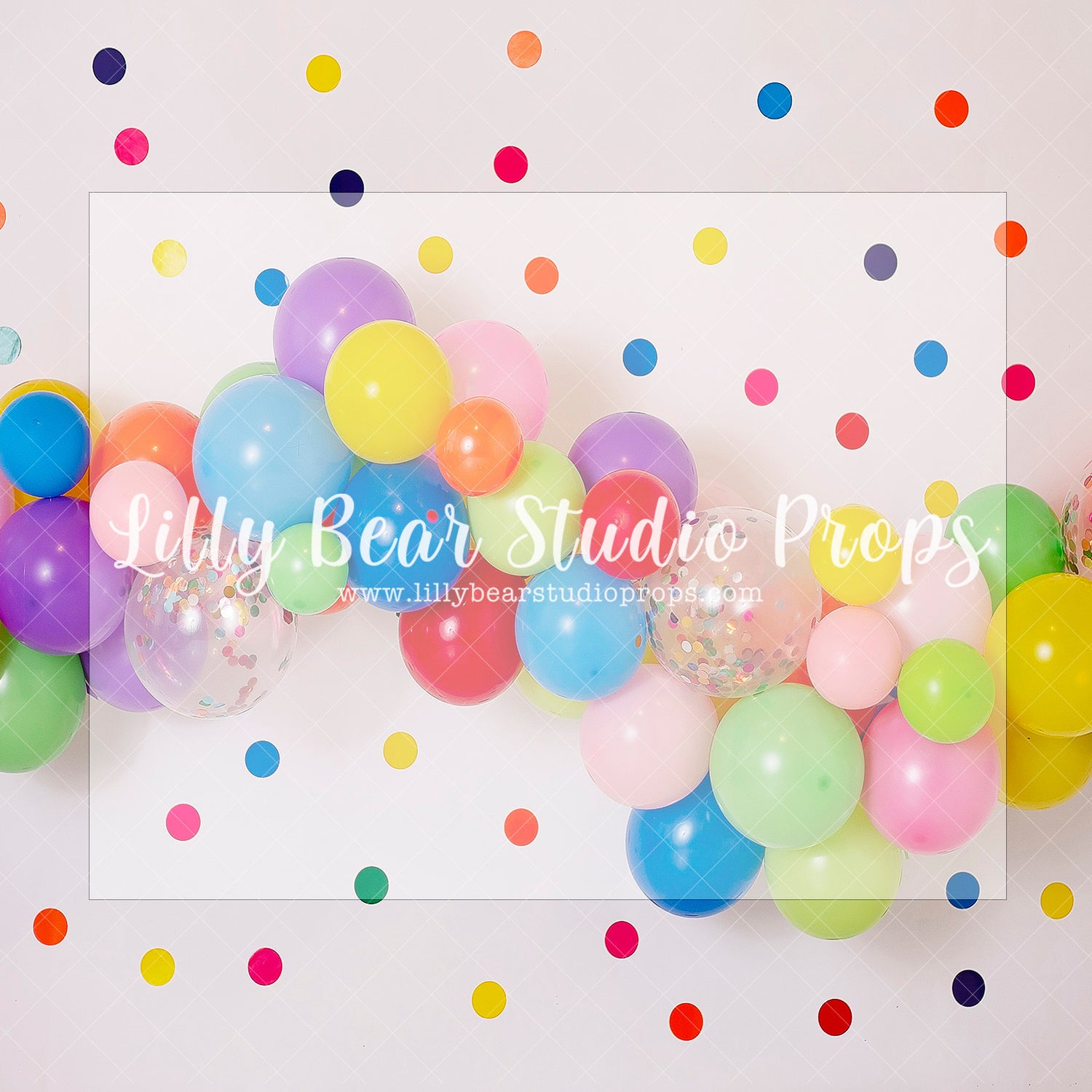 Let's Throw Confetti - Lilly Bear Studio Props, colourful, colourful rainbow, colourful raindrops, confetti, confetti balloons, Fabric, heart, hearts, mexican, mexican holiday, mexico, pinata, piniata, pink, pink and blue, pink balloon, pink balloon garland, pink burst, pink curtain, rainbow garland, rainbows, Wrinkle Free Fabric