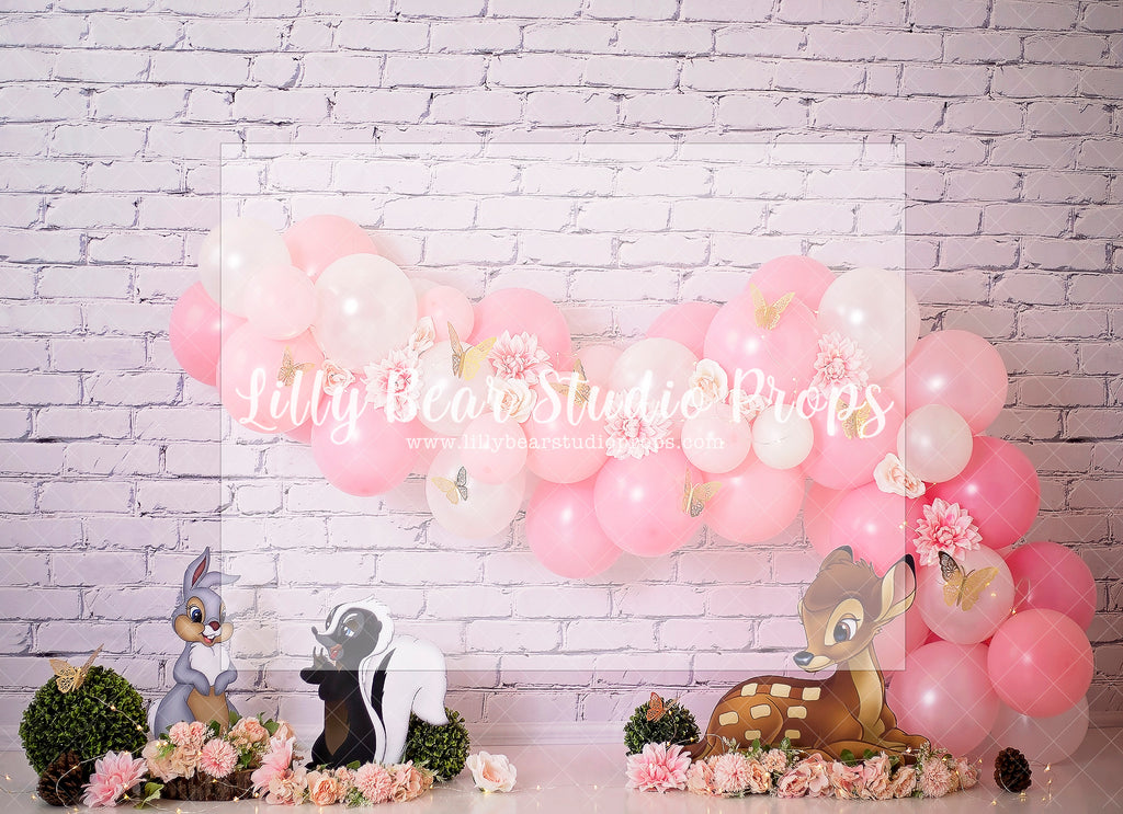 THUMPERS PARTY - Lilly Bear Studio Props, bambi, deer, disney, pink balloon garland, thumper, Wrinkle Free Fabric