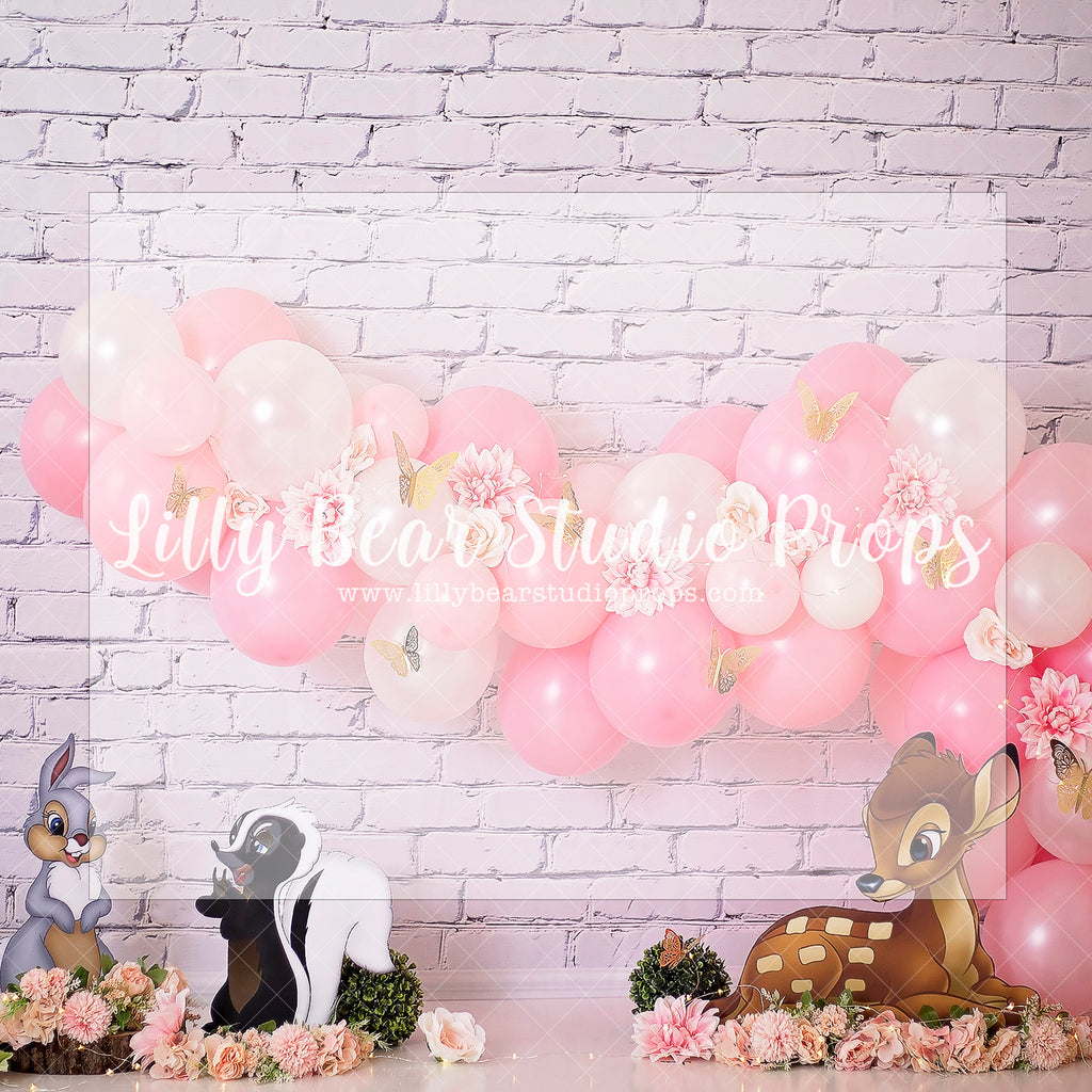 THUMPERS PARTY - Lilly Bear Studio Props, bambi, deer, disney, pink balloon garland, thumper, Wrinkle Free Fabric