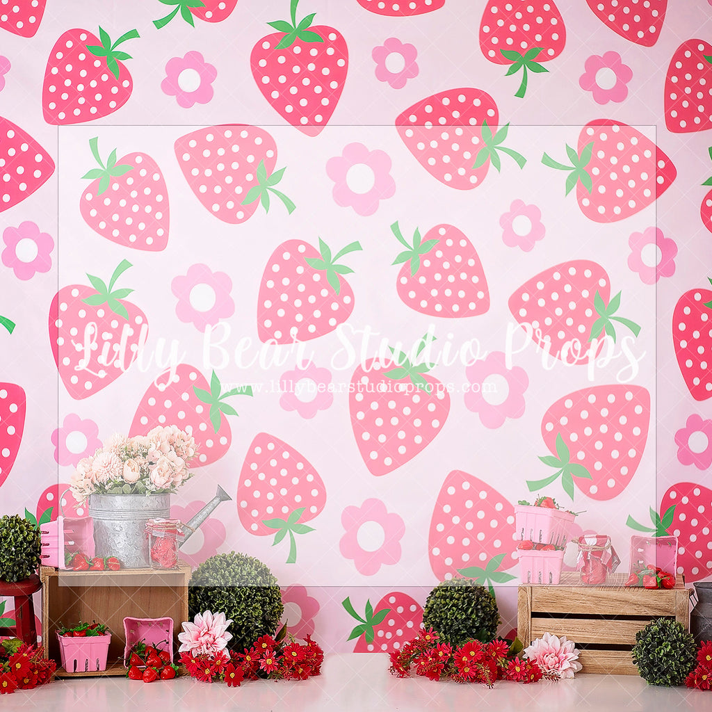 STRAWBERRY SHORTCAKE - Lilly Bear Studio Props, fresh fruit, fruit, red fruit, strawberries & cream, strawberry, strawberry basket, strawberry farm, strawberry field, strawberry fields, strawberry picking, strawberry seeds, strawberry shortcake, strawberry stripes, Wrinkle Free Fabric