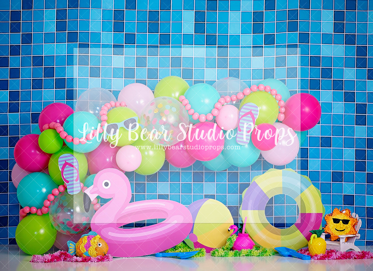 Party on the Pool Deck - Lilly Bear Studio Props, bath fun, bathtime, beach, flamingo, flip flops, pink flamingo, pool, pool side, rubber duck, rubber ducky, sports, sports theme, summer, summer drink, summer fun, summertime, sunglasses, sweet summertime, swim, swimming
