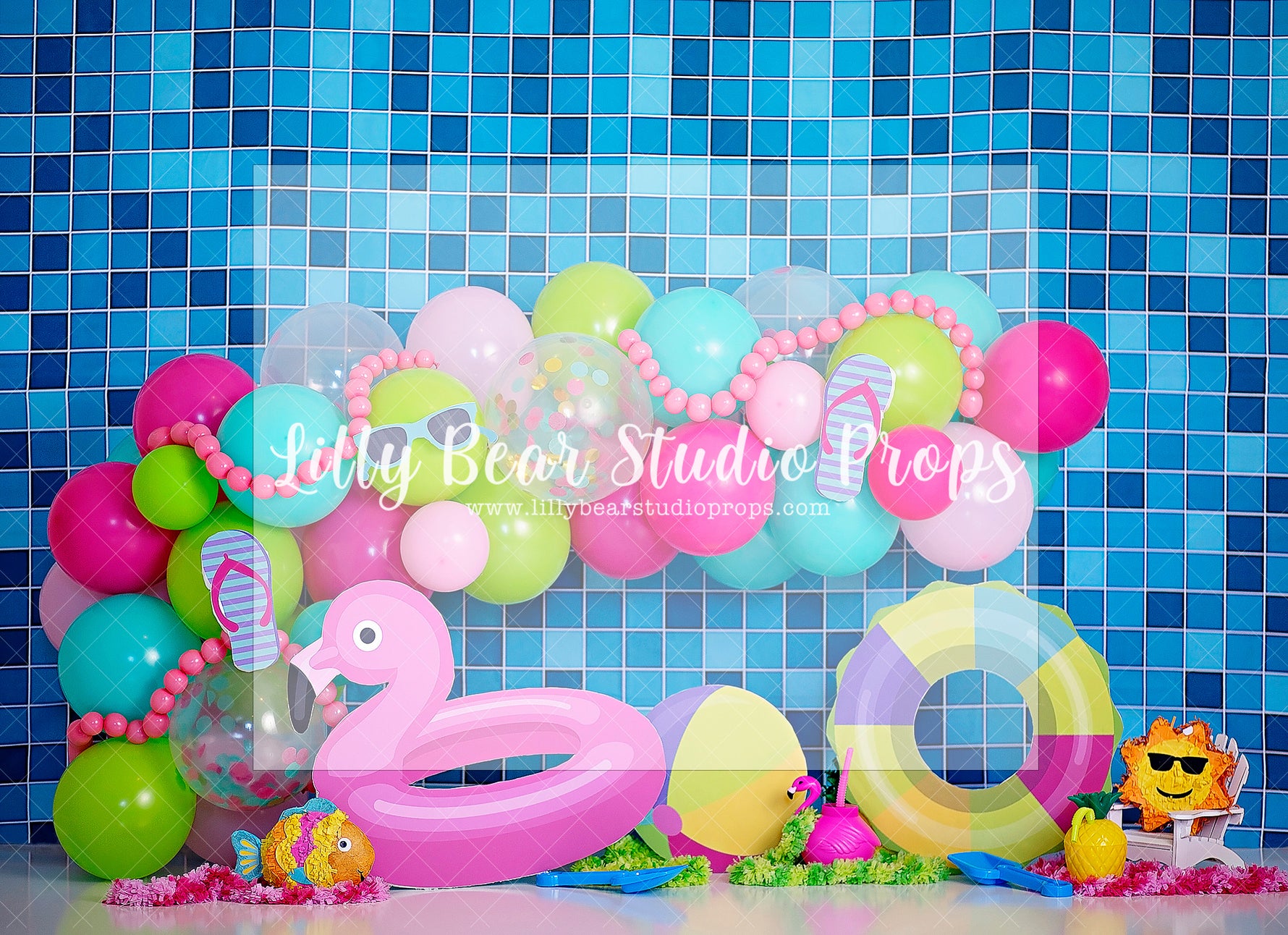 Party on the Pool Deck - Lilly Bear Studio Props, bath fun, bathtime, beach, flamingo, flip flops, pink flamingo, pool, pool side, rubber duck, rubber ducky, sports, sports theme, summer, summer drink, summer fun, summertime, sunglasses, sweet summertime, swim, swimming