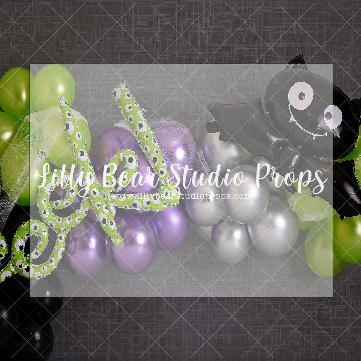 Spookeeek - Lilly Bear Studio Props, bat, creepy halloween, green purple silver black, halloween, halloween balloons, halloween birthday, halloween eyes, halloween haunt, halloween mini, halloween night, halloween spider, scary halloween, spooky, spooky balloons, spooky halloween, Wrinkle Free Fabric