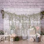 LAVENDER BRICK AND PETALS - Lilly Bear Studio Props, floral, floral and lace, floral garden, garden tea party, girls, girls birthday, glitter, green garland, lantern, peach flowers, pink flowers, spanish moss, tea party, water can, watering can, Wrinkle Free Fabric, yellow daisies