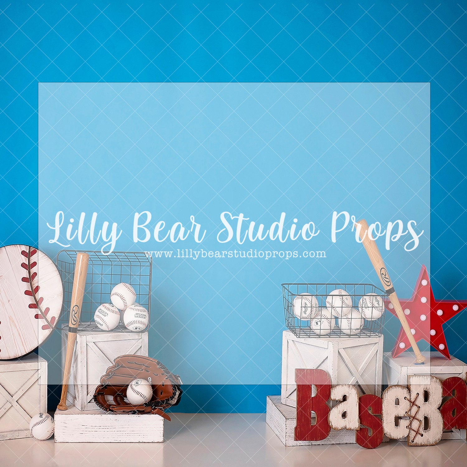 Baseball On Blue - Lilly Bear Studio Props, baseball, baseball balls, baseball bat, baseball birthday, baseball diamond, baseball field, baseball glove, baseball player, baseball star, baseball team, baseballs, blue jays baseball, boy sports, girl baseball, sports, sports game, sports party, sports team, sports theme