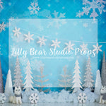 Icy Flakes - Lilly Bear Studio Props, blue, blue and silver, cabin, disney frozen, Fabric, frozen, frozen 2, frozen disney, frozen movie, frozen princess, gingerbread, gingerbread cookies, gingerbread house, gingerbread man, girls, pepermint, snow, white pine, white pine trees, white pine wood, white pines, winter one-derland, winter onederland, Wrinkle Free Fabric