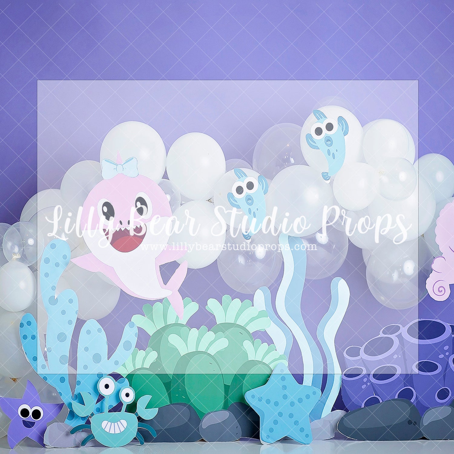Baby Sharks Playdate - Lilly Bear Studio Props, baby girl shark, baby shark, baby shark balloon, blue balloons, coral, coral reef, coral sand, Fabric, girl shark, jaws, mommy shark, ocean, pink shark, shark, shark baby, shark girl, sharks, sharky, under the ocean, under the sea, under the sea girl, under water, undersea, underwater, underwater bubbles, Wrinkle Free Fabric