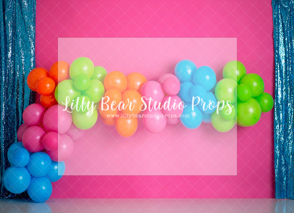 CELEBRATION BALLOONS - Lilly Bear Studio Props, berry pink, colourful, colourful rainbow, colourful raindrops, Fabric, heart, hearts, pink, pink and blue, pink balloon, pink balloon garland, pink burst, pink curtain, rainbow garland, rainbows, Wrinkle Free Fabric