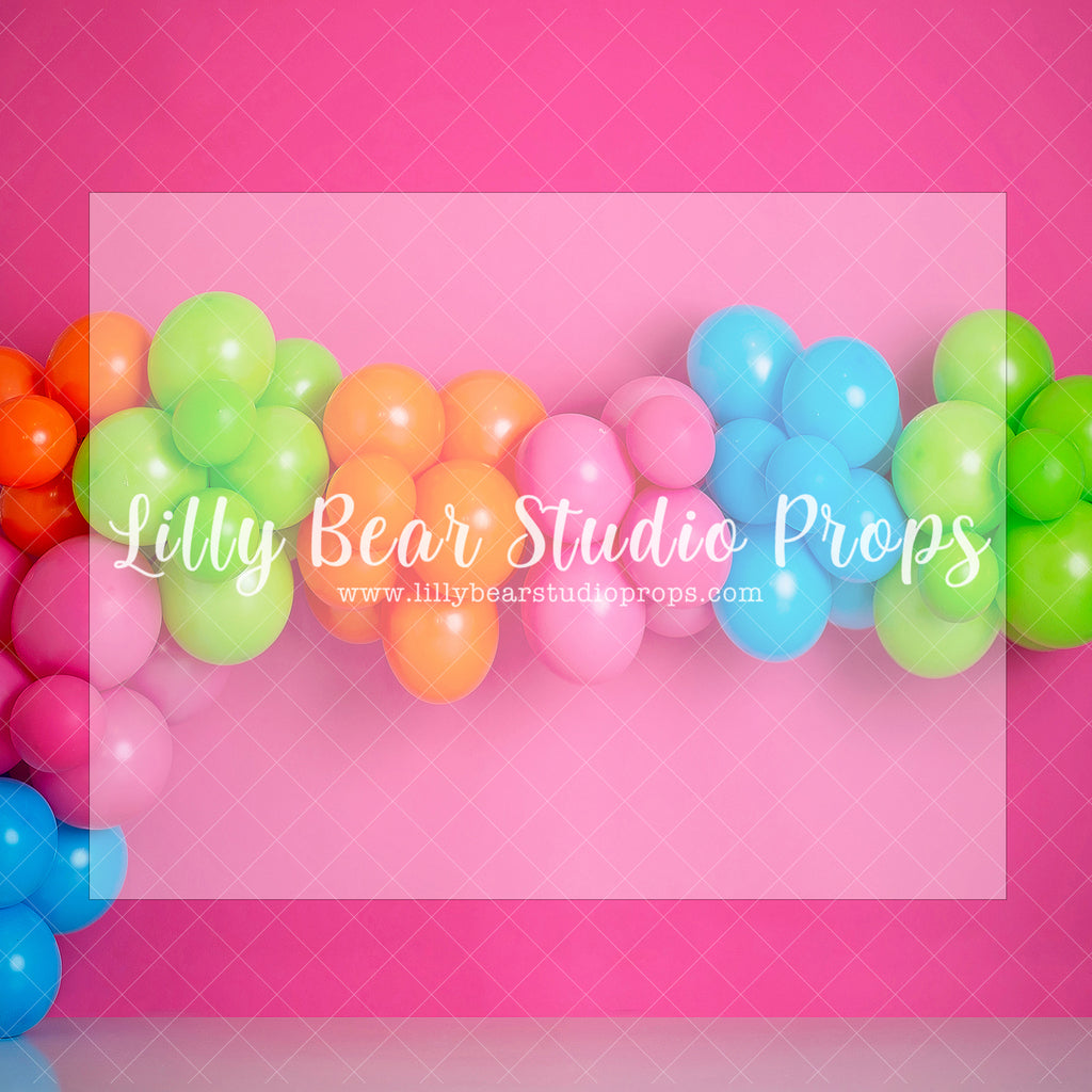 CELEBRATION BALLOONS - Lilly Bear Studio Props, berry pink, colourful, colourful rainbow, colourful raindrops, Fabric, heart, hearts, pink, pink and blue, pink balloon, pink balloon garland, pink burst, pink curtain, rainbow garland, rainbows, Wrinkle Free Fabric