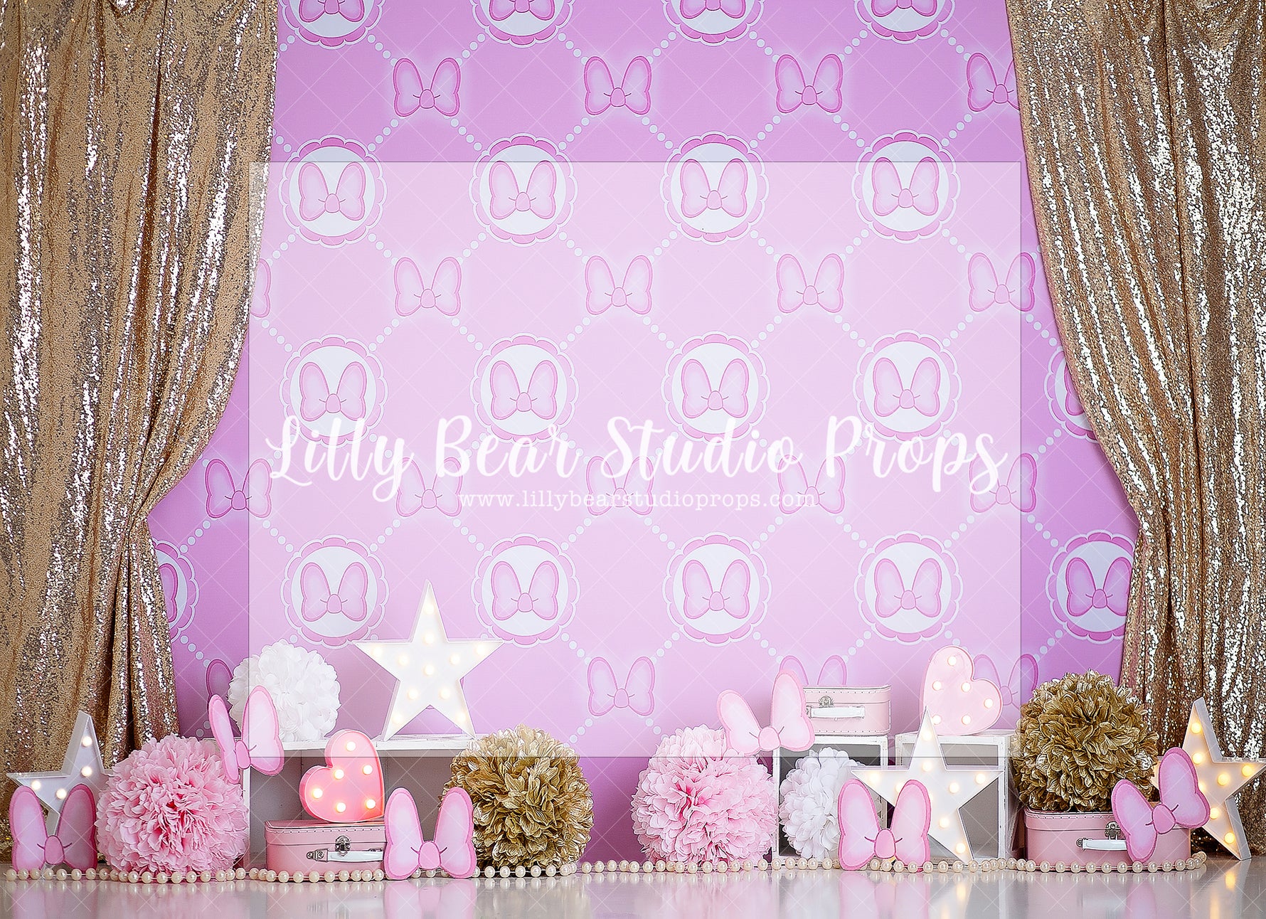 Bowtique Party - Lilly Bear Studio Props, bowtique, Fabric, minnie, minnie mouse, minnie mouse balloon garland, minnie mouse bow, minnie mouse garden, minnie's bowtique, pink minnie, Wrinkle Free Fabric