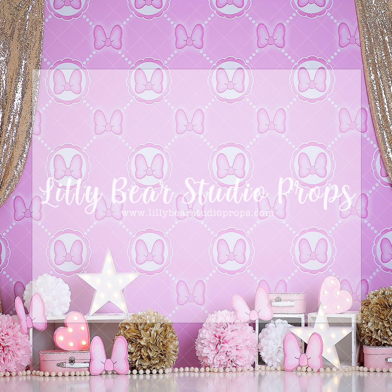 Bowtique Party - Lilly Bear Studio Props, bowtique, Fabric, minnie, minnie mouse, minnie mouse balloon garland, minnie mouse bow, minnie mouse garden, minnie's bowtique, pink minnie, Wrinkle Free Fabric