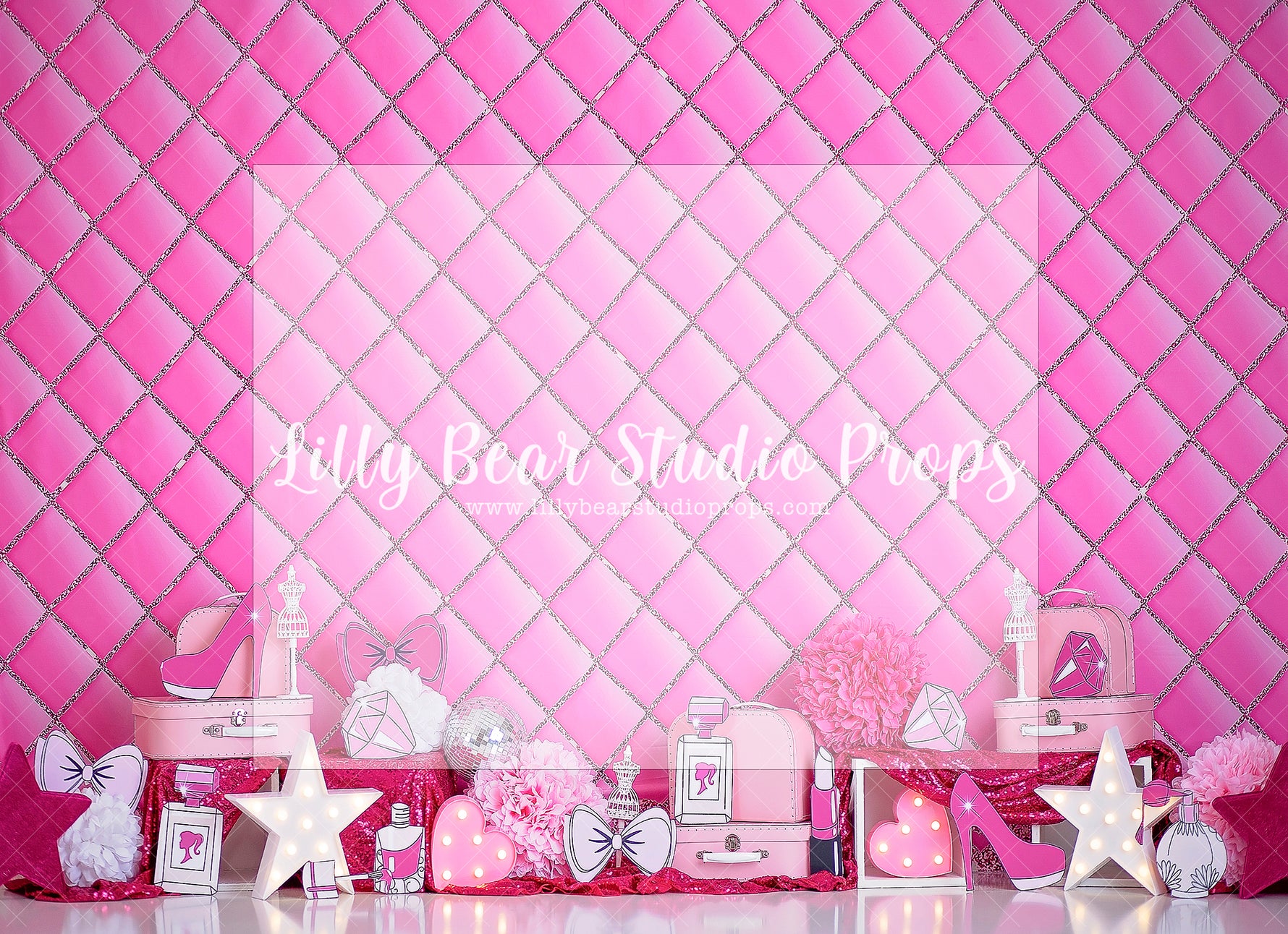 Chic Dressing Room - Lilly Bear Studio Props, barbie, barbie girl, barbie wall, bows, bowtique, dressing room, Fabric, fashion, fashionista, girl birthday, girl room, girly birthday, heels, high heels, minnie, minnie mouse, minnie mouse balloon garland, minnie mouse bow, minnie mouse garden, minnie's bows, minnie's bowtique, pink, pink minnie, pink room, pretty in pink, Wrinkle Free Fabric