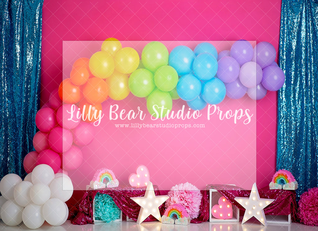 Birthday Bash Decor - Lilly Bear Studio Props, colourful, colourful rainbow, colourful raindrops, Fabric, heart, hearts, rainbow garland, rainbows, Wrinkle Free Fabric