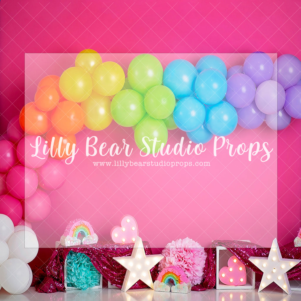 Birthday Bash Decor - Lilly Bear Studio Props, colourful, colourful rainbow, colourful raindrops, Fabric, heart, hearts, rainbow garland, rainbows, Wrinkle Free Fabric