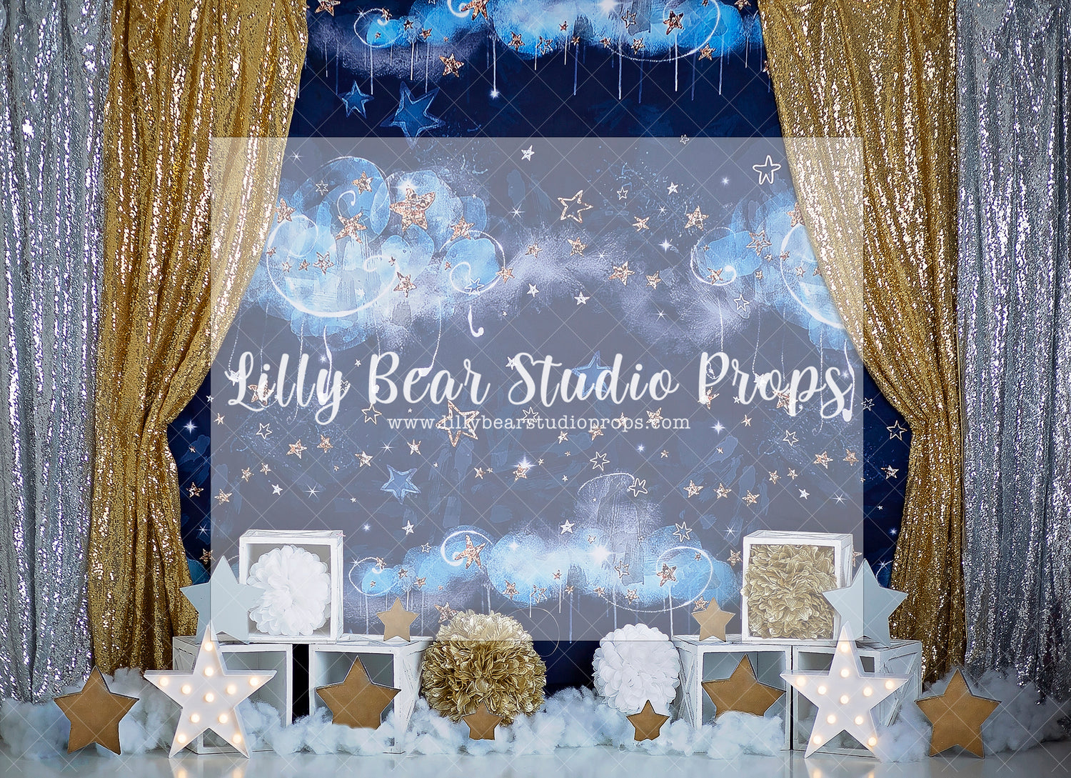 UPON A STARRY NIGHT - Lilly Bear Studio Props, balloon, balloon arch, boys, clouds, clouds and stars, galaxy space, gold star, gold stars, hand painted, little stars, marquee stars, moon and stars, moon stars, night sky, shimmer stars, sky, space and stars, stardust, stars, twinkle lights, twinkle twinkle, twinkle twinkle little star, white and gold, white and gold balloons, white balloon garland
