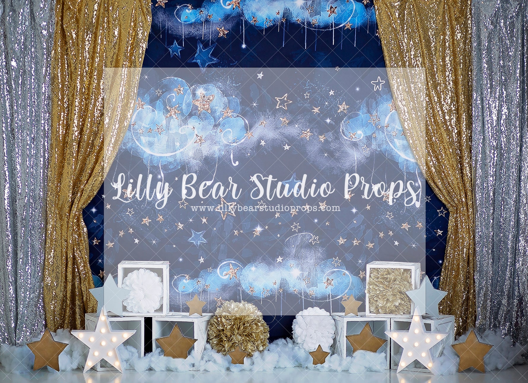 UPON A STARRY NIGHT - Lilly Bear Studio Props, balloon, balloon arch, boys, clouds, clouds and stars, galaxy space, gold star, gold stars, hand painted, little stars, marquee stars, moon and stars, moon stars, night sky, shimmer stars, sky, space and stars, stardust, stars, twinkle lights, twinkle twinkle, twinkle twinkle little star, white and gold, white and gold balloons, white balloon garland